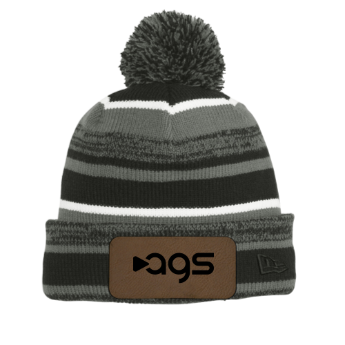 AGS Leather Patch Pom Beanie